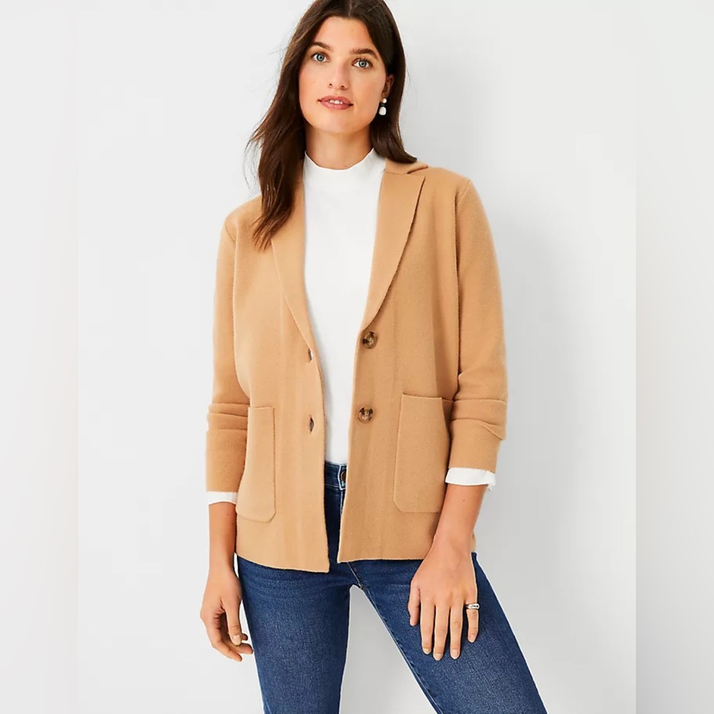 Powder blue knit blazer/cardigan